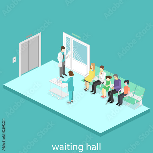 waiting room at the hospital. Visitors sit on the chairs in the corridor. patient waits to receive a doctor.