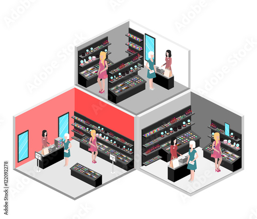 Isometric interior of cosmetics shop