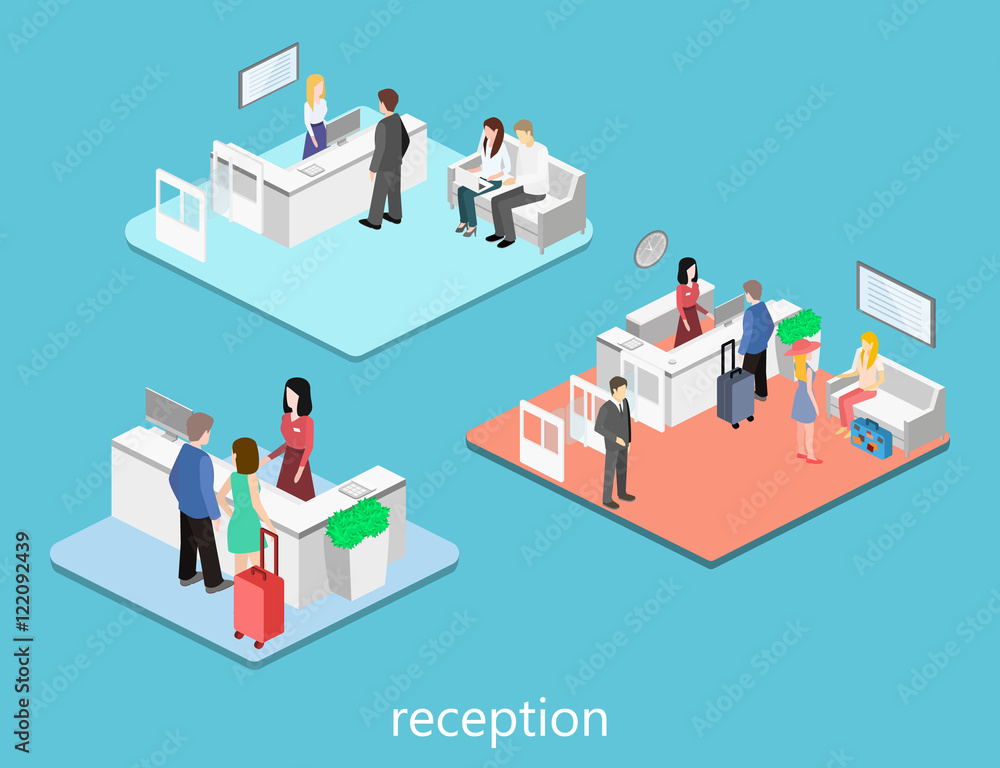 Isometric interior of reception. Isometric interior of reception.