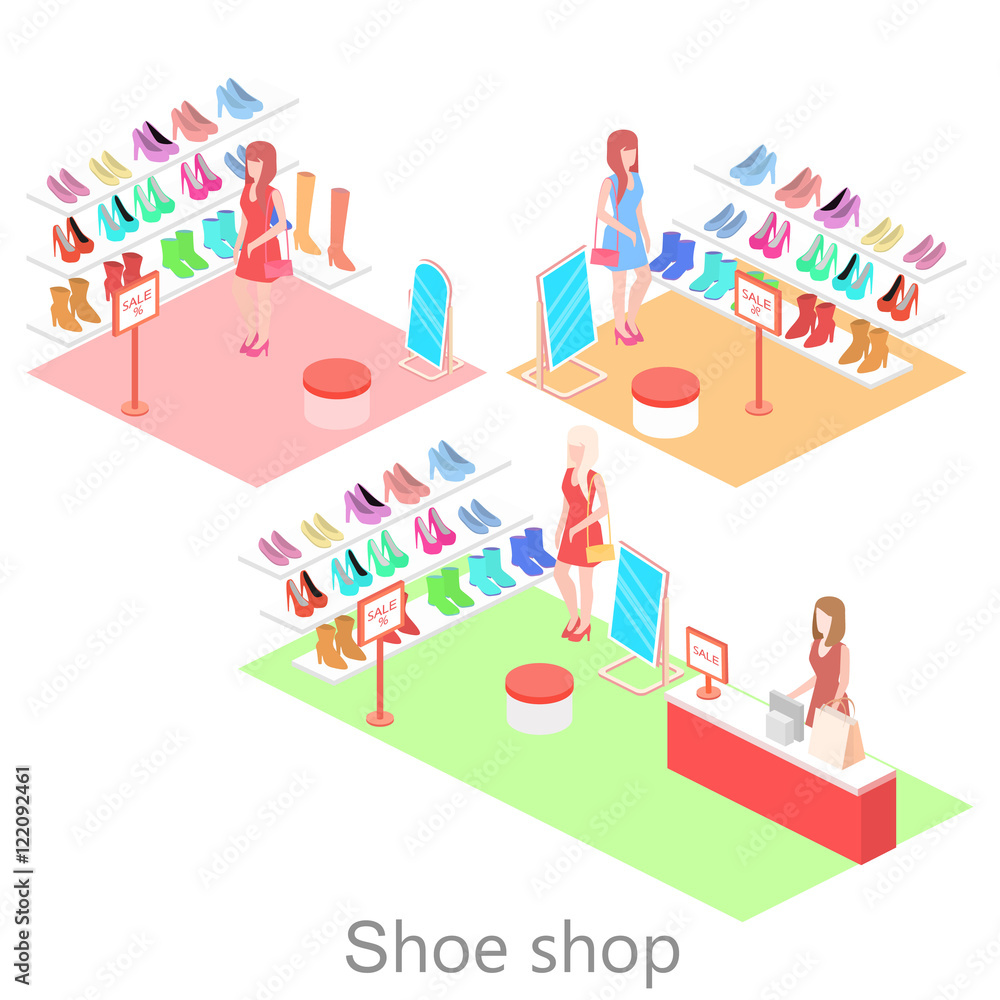 Isometric interior shoe shop Isometric interior shoe shop