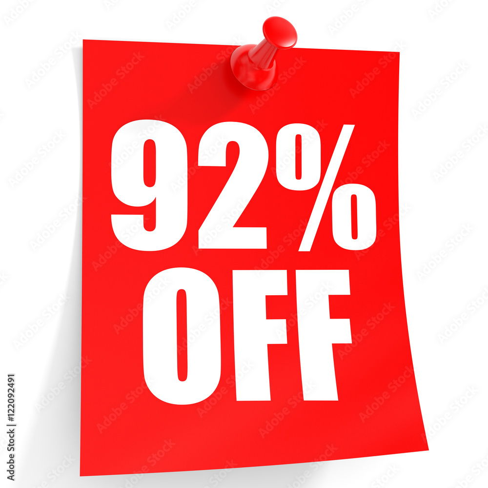 Discount 92 percent off. 3D illustration on white background. Discount 92 percent off. 3D illustration on white background.