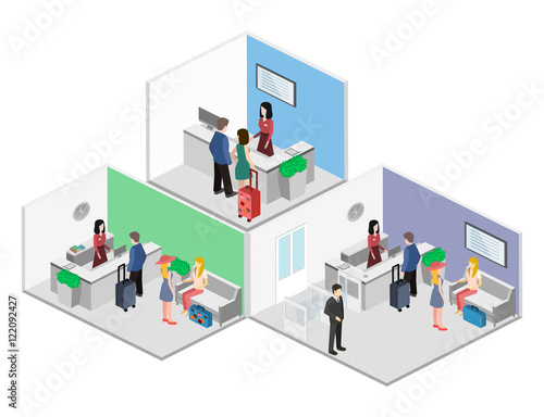 Isometric interior of reception.