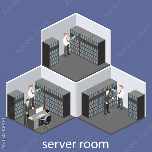 isometric interior of server room. Flat 3D illustration.