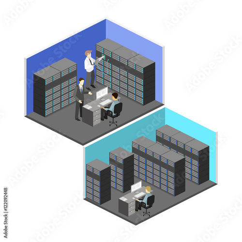 isometric interior of server room. Flat 3D illustration.