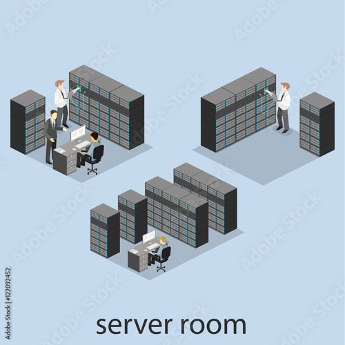 isometric interior of server room. Flat 3D illustration.