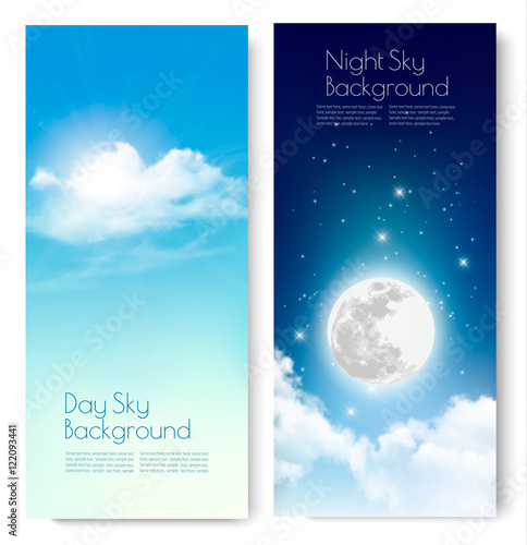 Two contrasting sky banners - Day and Night. Vector.