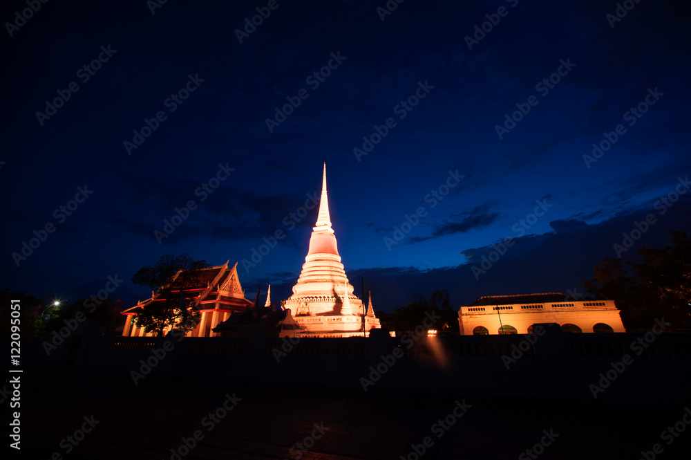 Colorful on twilight of Phra Samut Chedi Pagoda in Thailand.