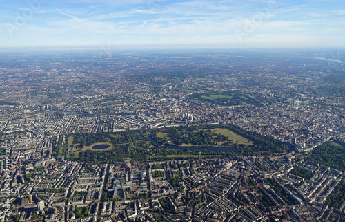 Aerial view of Central London and Hyde Park from an airplane window