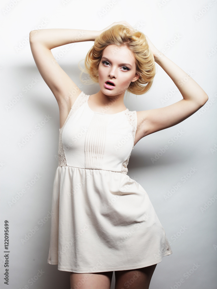 young magnificent woman in white dress. young magnificent woman in white dress.