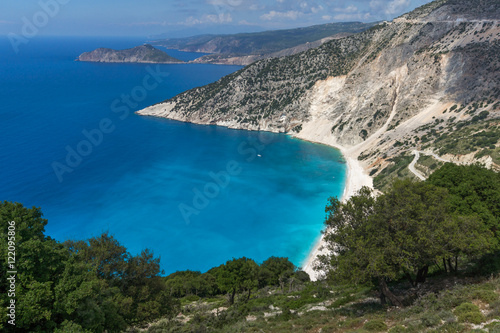 Amazing panorama of beautiful Myrtos beach, Kefalonia, Ionian islands, Greece