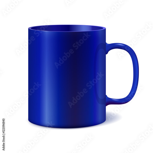 Blue ceramic mug for printing corporate logo. Dark color