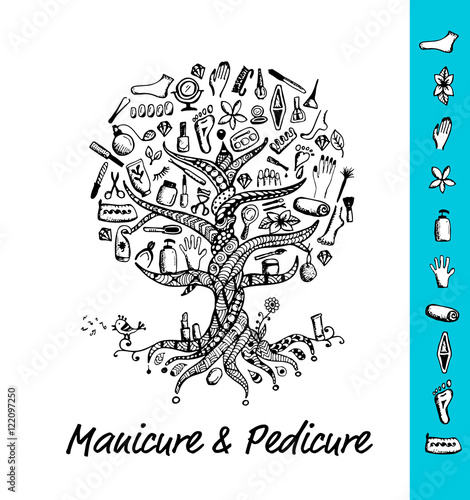 Manicure and pedicure. Tree concept  sketch for your design