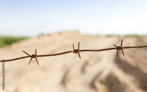 barbed wire fence in the nature © schankz