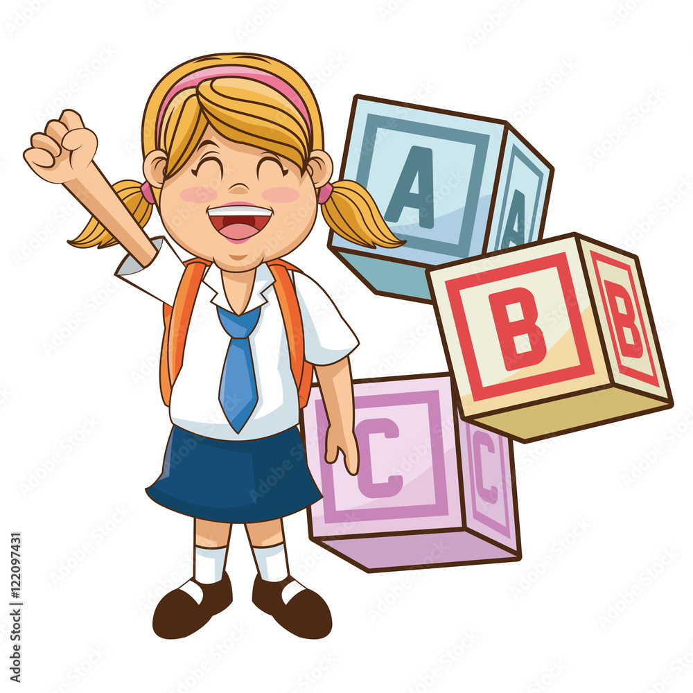 Girl cartoon student with supplies. Back to school education and childhood theme. Colorful design. Vector illustration Girl cartoon student with supplies. Back to school education and childhood theme. Colorful design. Vector illustration