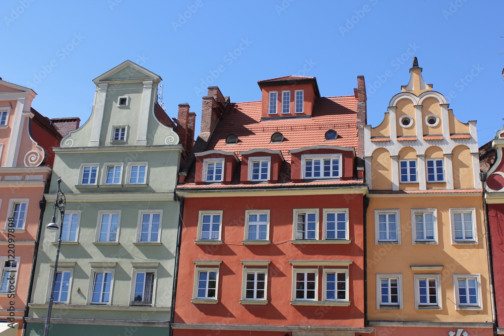 Architecture of Wroclaw, Poland, Europe. City centre, Colorful, historical Market square tenements.Lower Silesia, Europe.