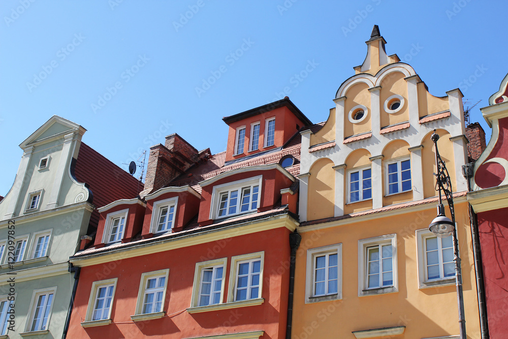 Architecture of Wroclaw, Poland, Europe. City centre, Colorful, historical Market square tenements.Lower Silesia, Europe.