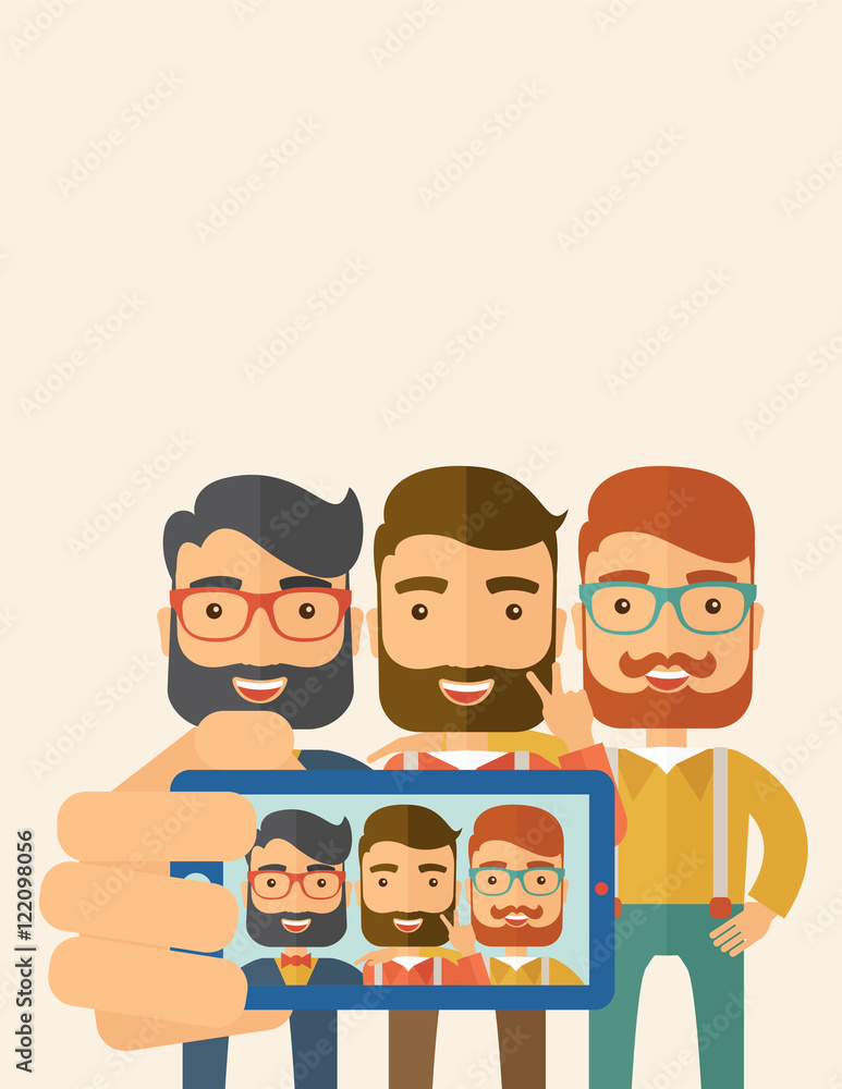 Three men taking selfie. Three men taking selfie.