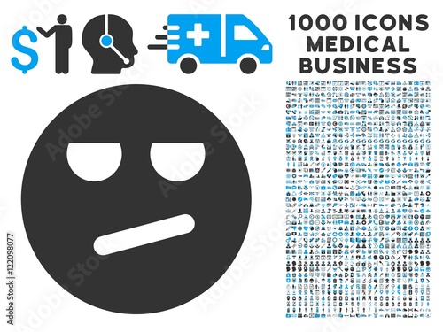Bored icon with 1000 medical commerce gray and blue vector pictographs. Design style is flat bicolor symbols, white background.