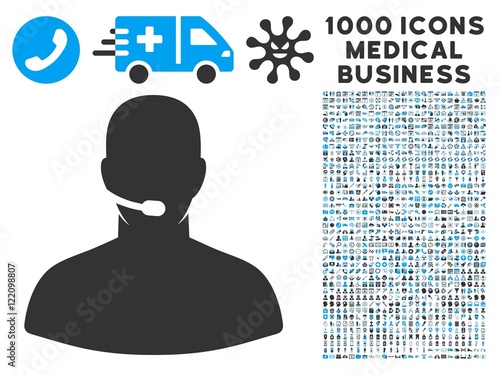 Call Center icon with 1000 medical commerce gray and blue vector pictograms. Set style is flat bicolor symbols, white background.