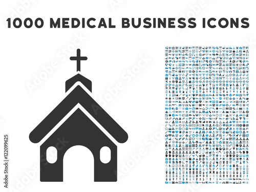 Church icon with 1000 medical business gray and blue vector pictograms. Design style is flat bicolor symbols, white background.