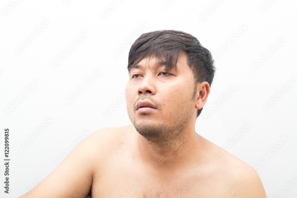 crazy man happy pose.Man wearing a white T-shirt crazy man happy pose.Man wearing a white T-shirt