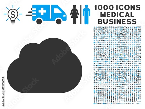 Cloud icon with 1000 medical commercial gray and blue vector pictographs. Clipart style is flat bicolor symbols, white background.