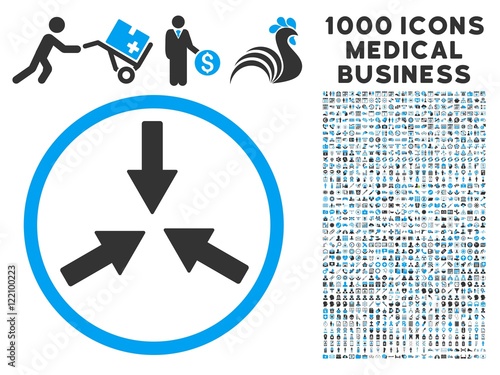 Collide Arrows icon with 1000 medical business gray and blue vector pictographs. Clipart style is flat bicolor symbols, white background.