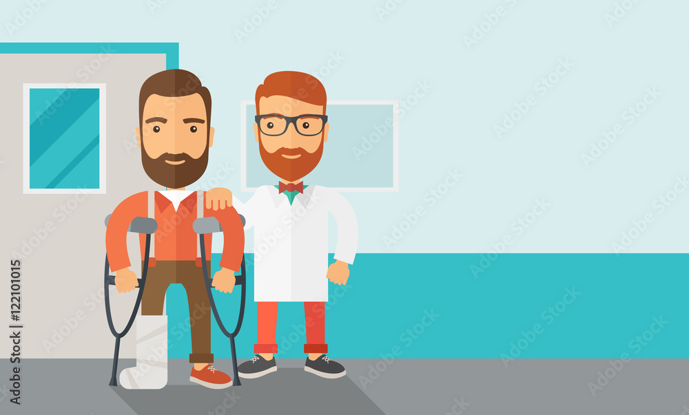 Injured man assisted by a doctor. Injured man assisted by a doctor.