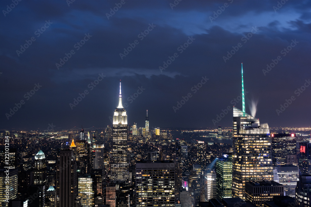 Downtown Manhattan Skyline at Night with the Empire State Building, New York City