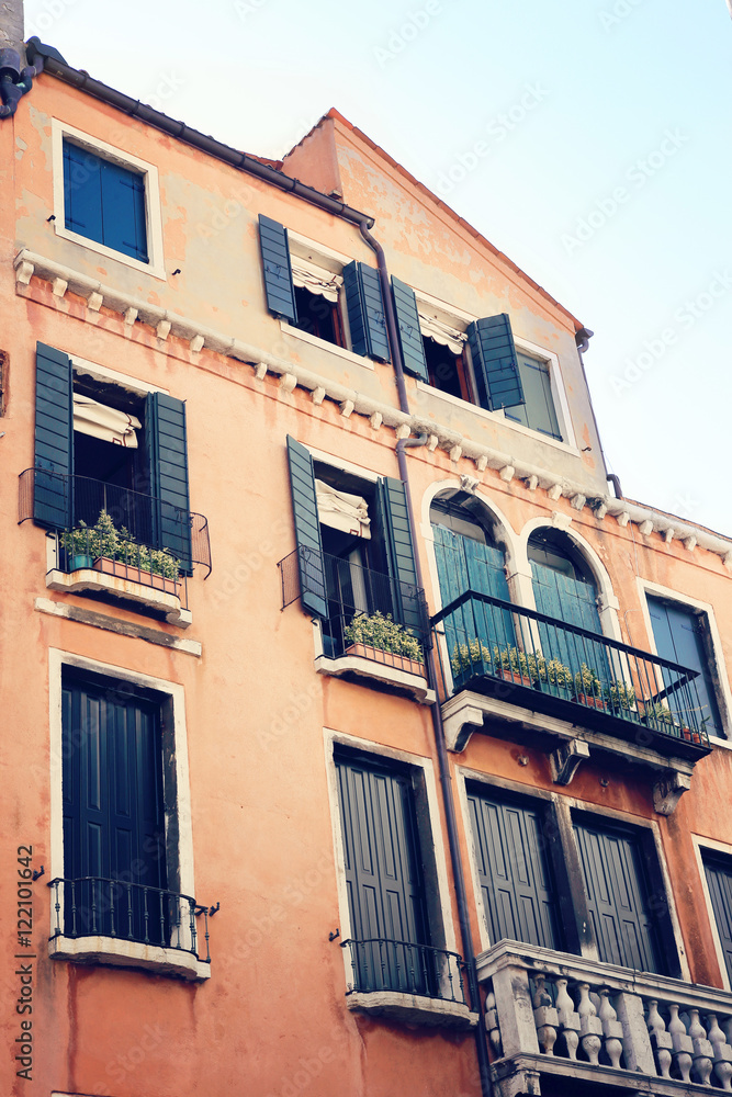Colorful old buildings in beautiful Venice, Italy. European vacation, popular travel and honeymoon destination