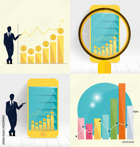 Businessman showing graph. Vector illustration.
