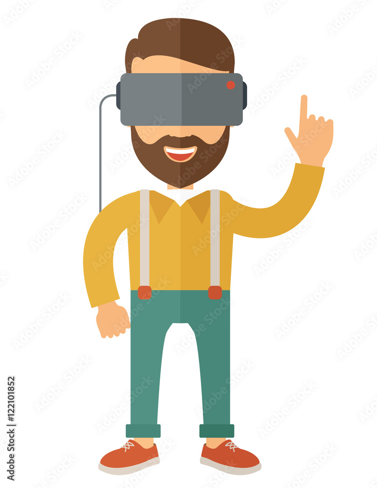 Man with isometric virtual reality headset.