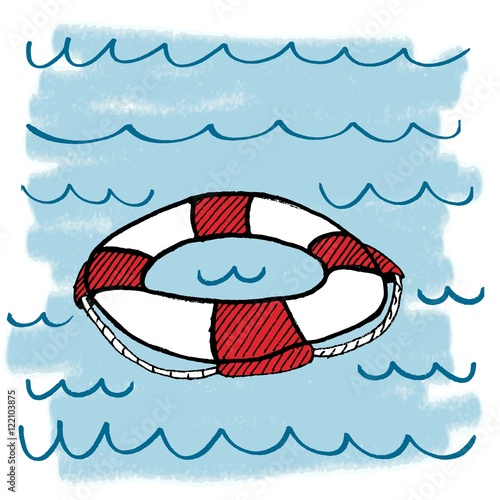Rettungsreifen im Wasser - rot weiß blau - Illustration Element Hintergrund gemalt gezeichnet Dozent Training Seminar