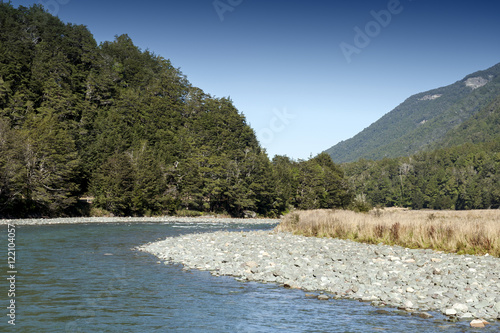 Mackay Creek, Fiordland National Park, northern Fiordland, overlooking the Eglinton Valley, on Milford Road, South island of New Zealand photo