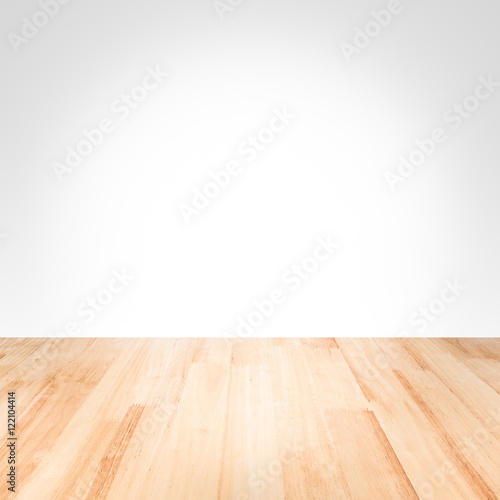 beige wooden floor and white background wall for product display © angyim