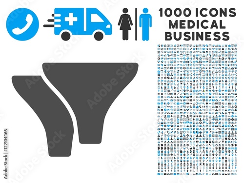 Filters icon with 1000 medical commerce gray and blue vector pictographs. Set style is flat bicolor symbols, white background.