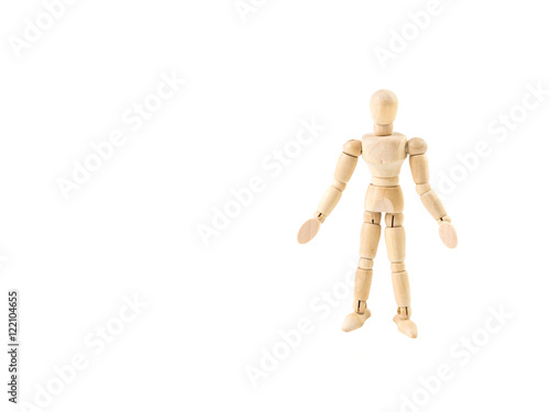 wooden man figure standing  isolated on white