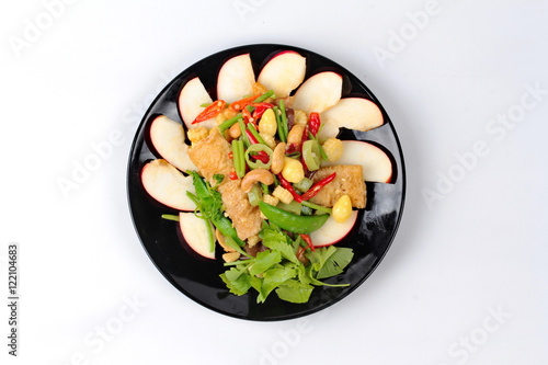 Chinese Vegetable festival  food as fried cashews nut and ginkgo with mixed vegetables,  "J food festival"