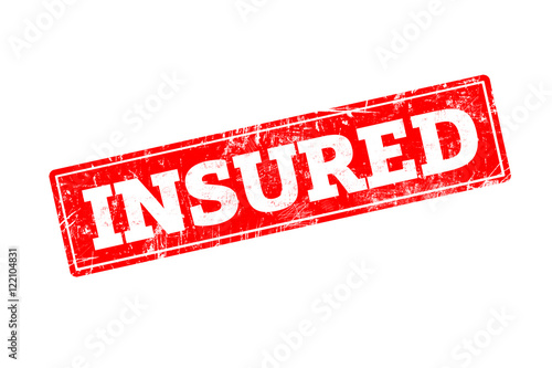 INSURED written on red rubber stamp with grunge edges.