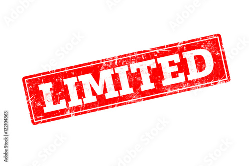 LIMITED written on red rubber stamp with grunge edges.