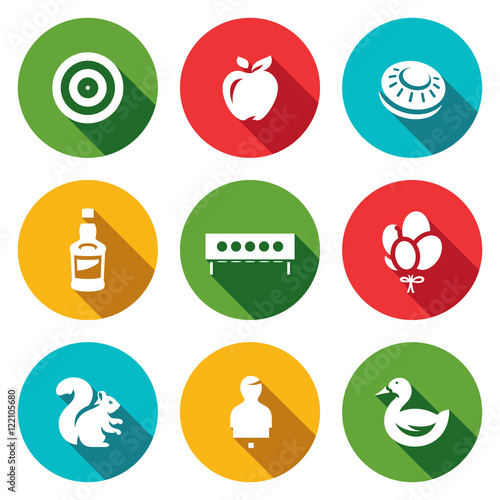 Vector Set of Target Icons. Archery, Apple, Plate for bench Shooting, Bottle, Biathlon, Balloons, Squirrel, Human figure, Duck.