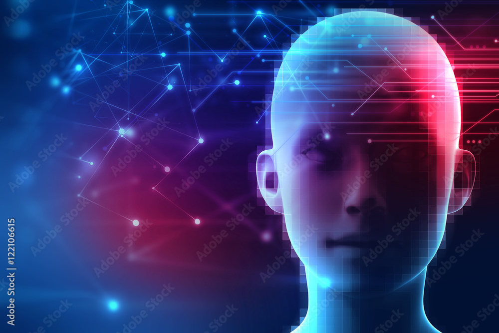 Obraz premium 3d rendering of human on geometric element technology backgroun