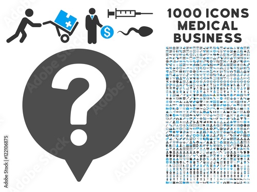 Help Balloon icon with 1000 medical commercial gray and blue vector pictograms. Design style is flat bicolor symbols, white background.