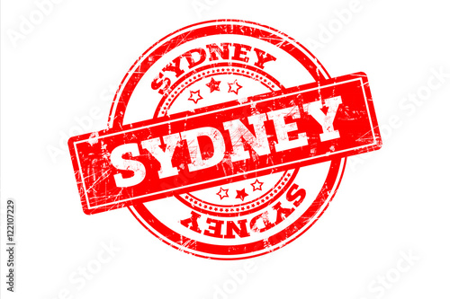 Photography SYDNEY written on red grunge round vintage rubber stamp.