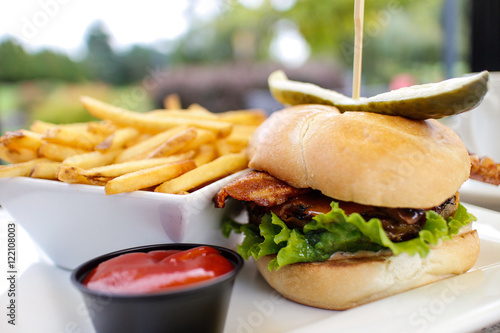 gourmet hamburger with french fries