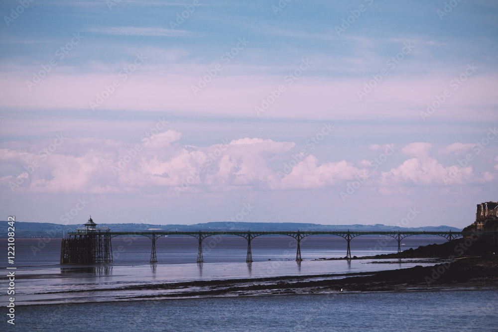View of the seafront at Clevedon, England. Including the pier. V