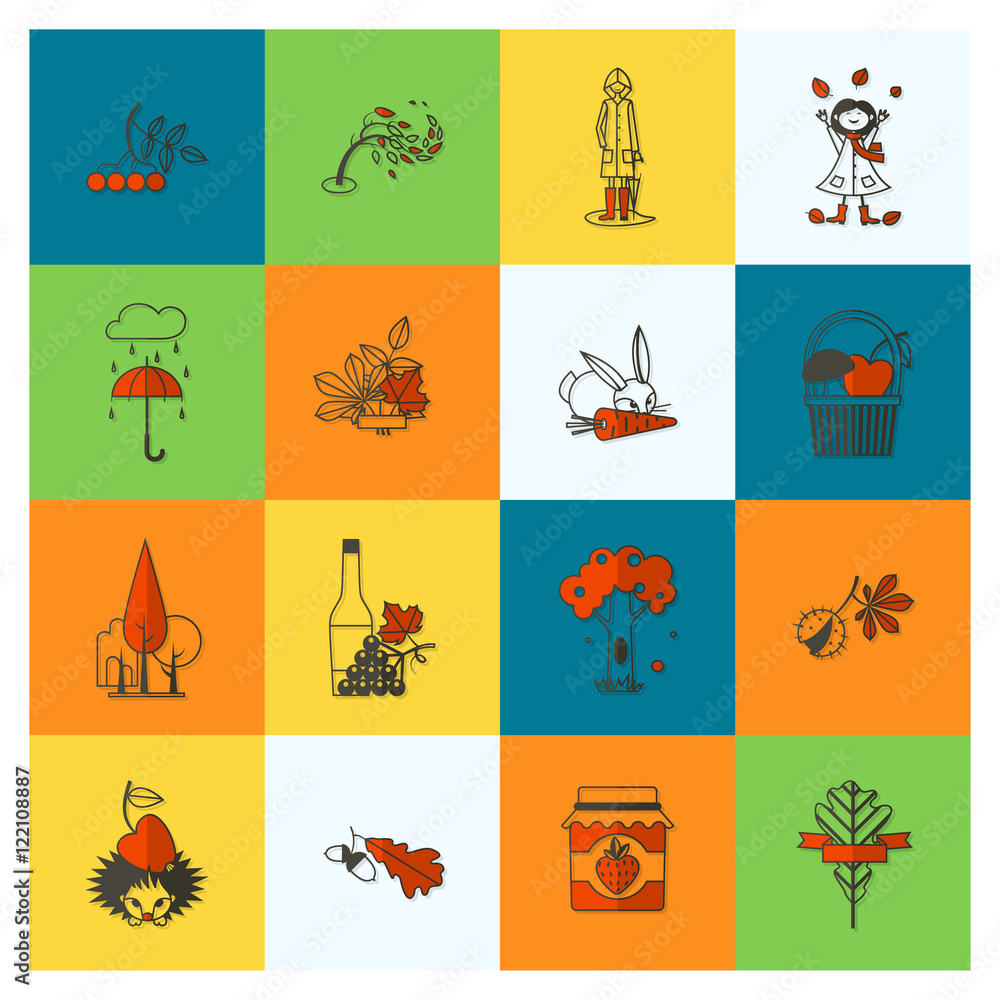 Set of Flat Autumn Icons Set of Flat Autumn Icons