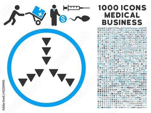 Inside Direction icon with 1000 medical commercial gray and blue vector pictograms. Design style is flat bicolor symbols, white background.