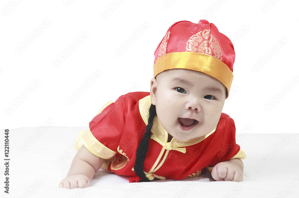 cheerful babies wearing Chinese New Year suit cheerful babies wearing Chinese New Year suit
