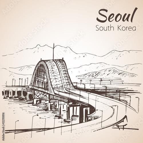  Hangang Bridge, Seoul, South Korea. Sketch.